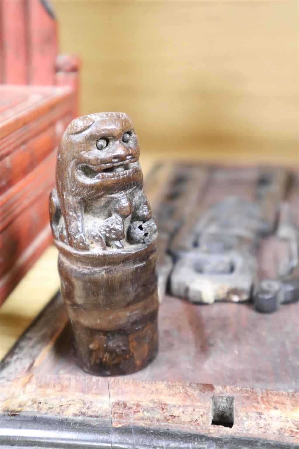 A group of 19th century Chinese wood carvings etc
